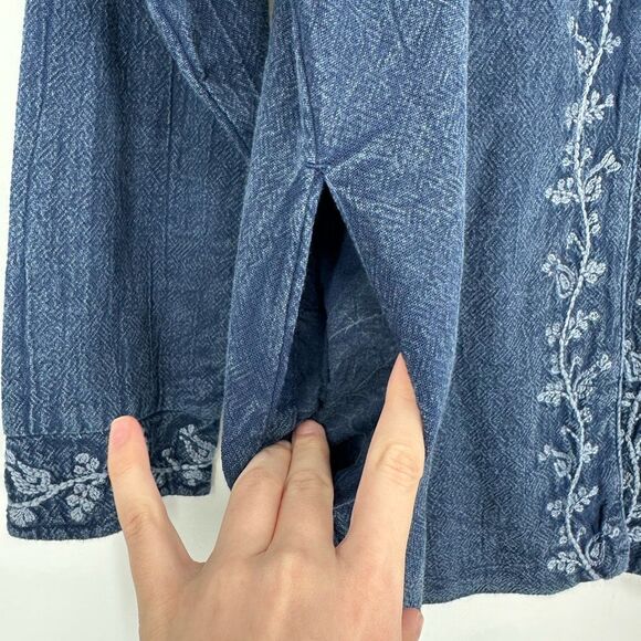 April Cornell Literary Jacket Sunwashed Navy Embroidered W Buttons Size Small - Picture 6 of 11
